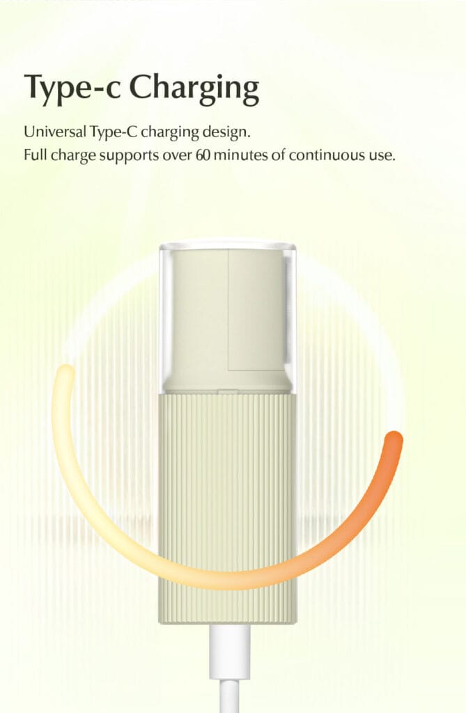 Light green NICEMAY 2315 mini hair trimmer charging with a USB-C cable.