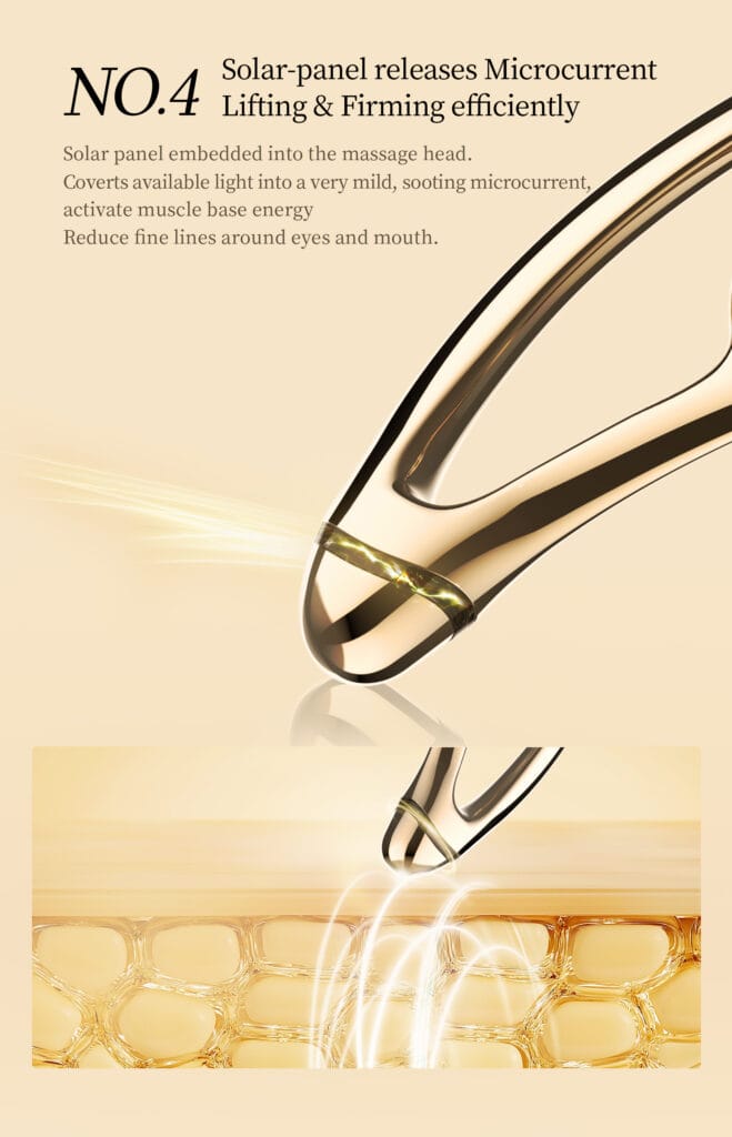 NICEMAY MR-2317 facial sculpting tool detail showing a light-activated microcurrent feature graphic.