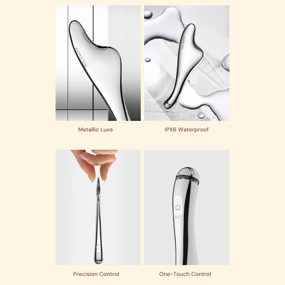 NICEMAY MR-2537 all-metal microcurrent device with IPX6 waterproof and one-touch control features.