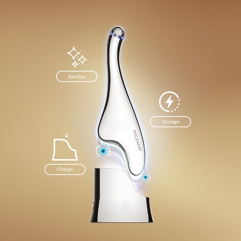 NICEMAY MR-2537 microcurrent device with sanitizing, charging, and storage base functions.
