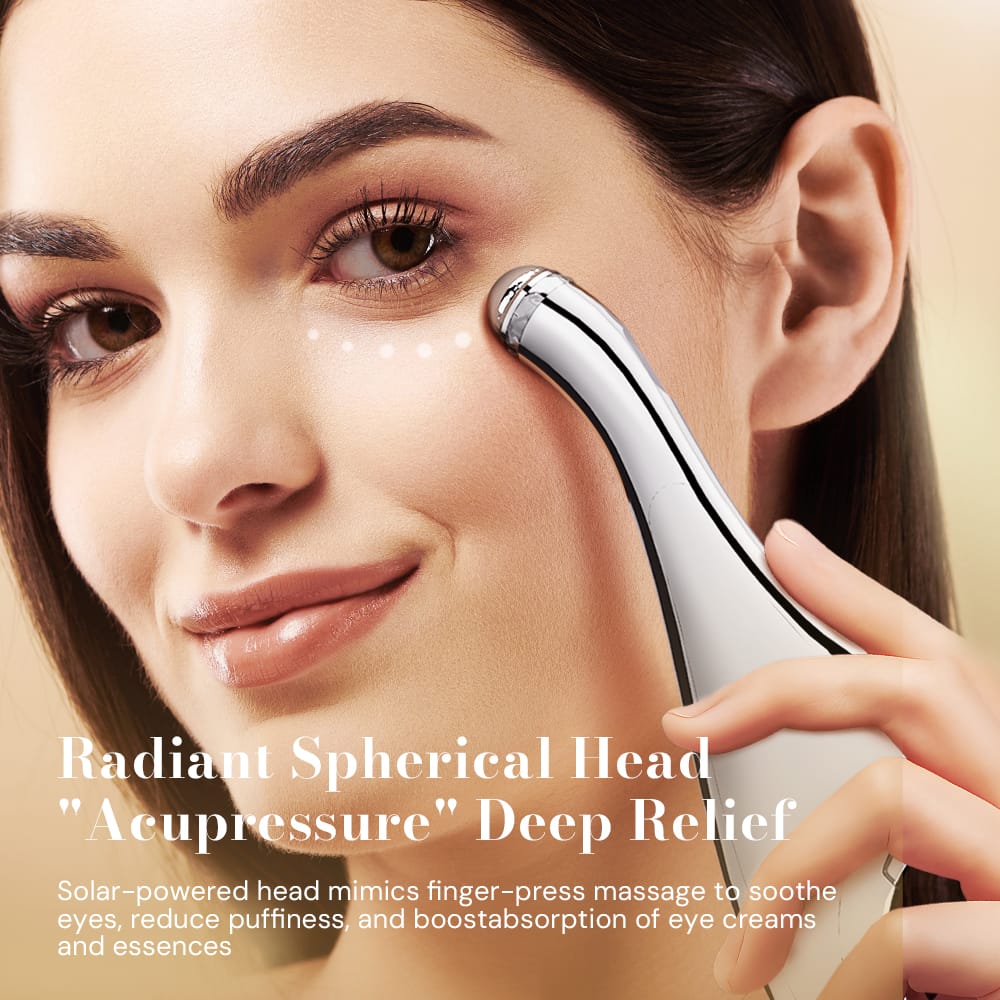 NICEMAY MR-2537 rounded massage head used in an under-eye care routine.