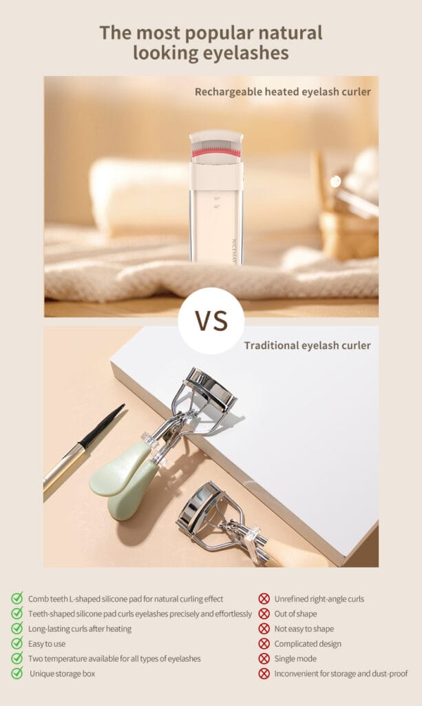 NICEMAY heated eyelash curler with silicone lash pad, thermochromic temperature indicator, built-in LED light, and Type-C charging, product image 2