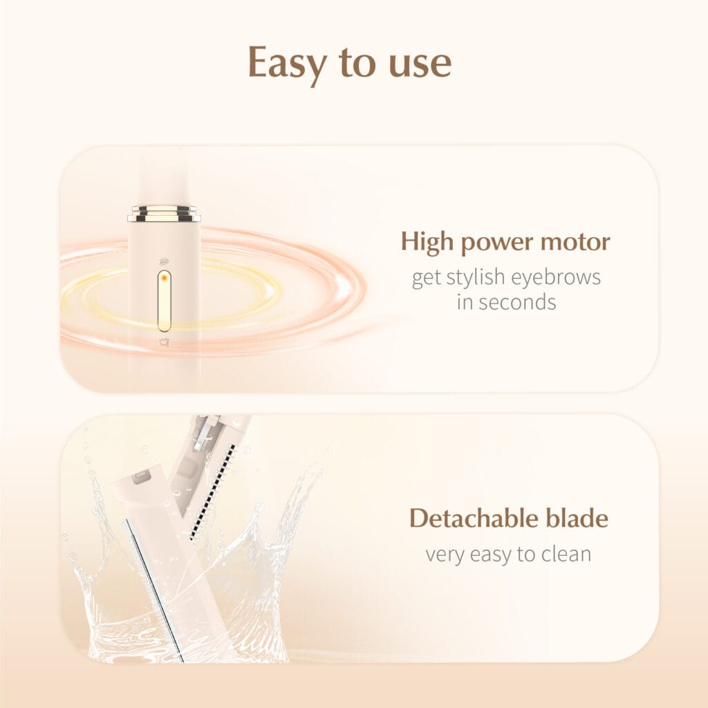 NICEMAY 2-in-1 eyebrow trimmer and heated eyelash curler with arc blade head, comb head, adjustable angle, and Type-C charging, product image 5
