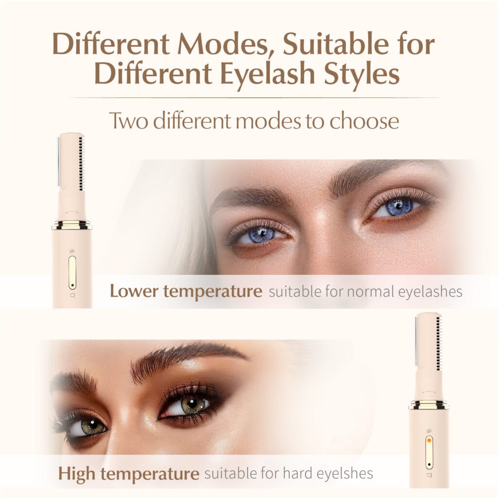 NICEMAY 2-in-1 eyebrow trimmer and heated eyelash curler with arc blade head, comb head, adjustable angle, and Type-C charging, product image 6