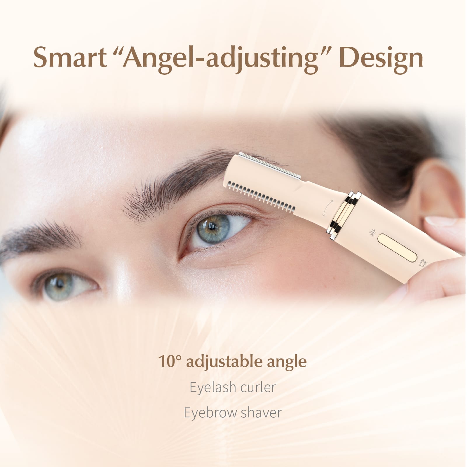 NICEMAY 2-in-1 eyebrow trimmer and heated eyelash curler with arc blade head, comb head, adjustable angle, and Type-C charging, product image 8