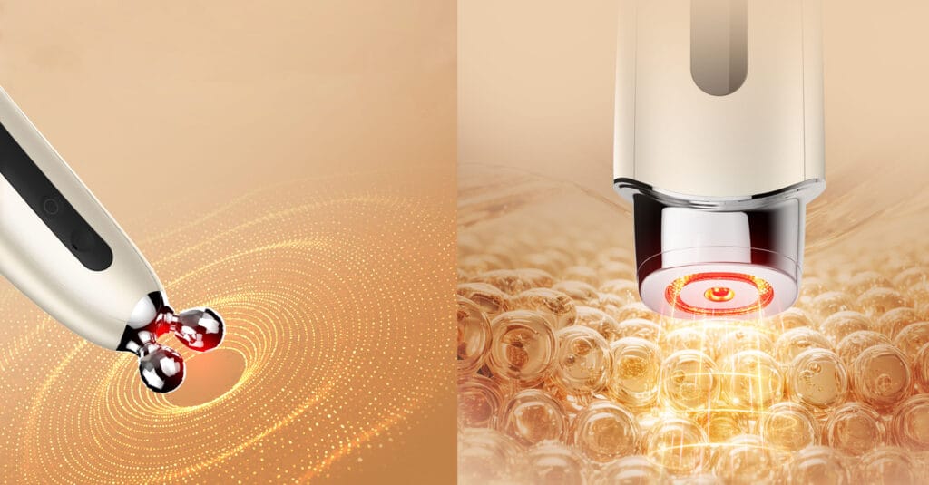 Close-up of NICEMAY 2590 dual roller contacts and illuminated facial device head.
