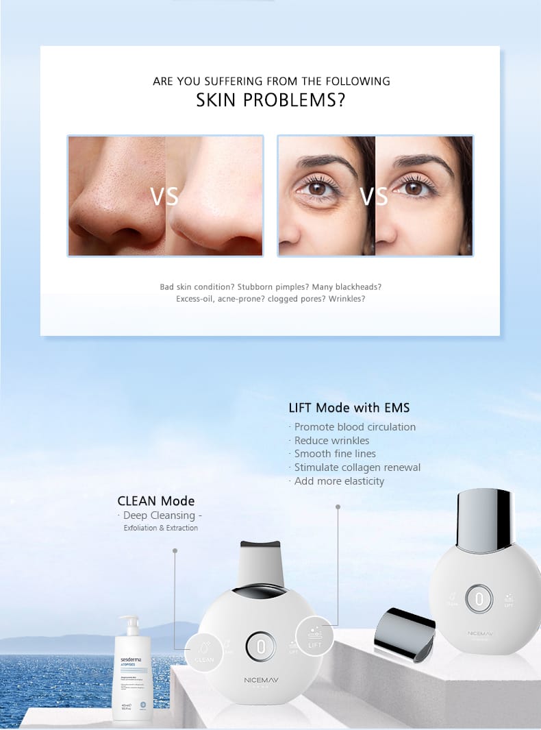 NICEMAY BJ-1809 ultrasonic skin scrubber clean and lift modes