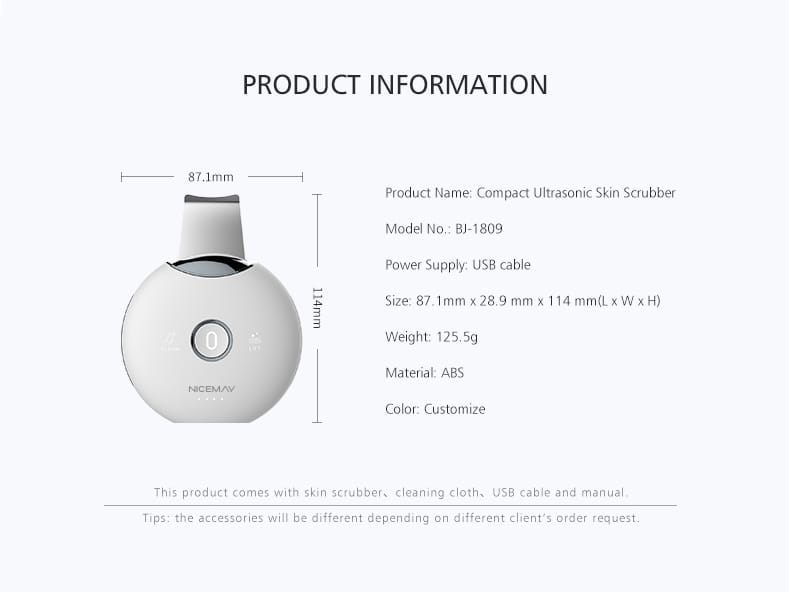 NICEMAY BJ-1809 compact ultrasonic skin scrubber specifications