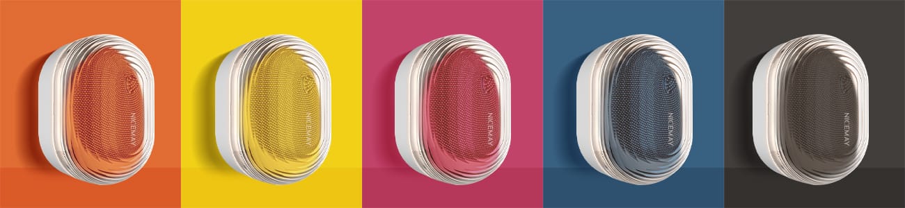 NICEMAY MR-1969 OEM silicone facial brush shown in multiple custom color options.