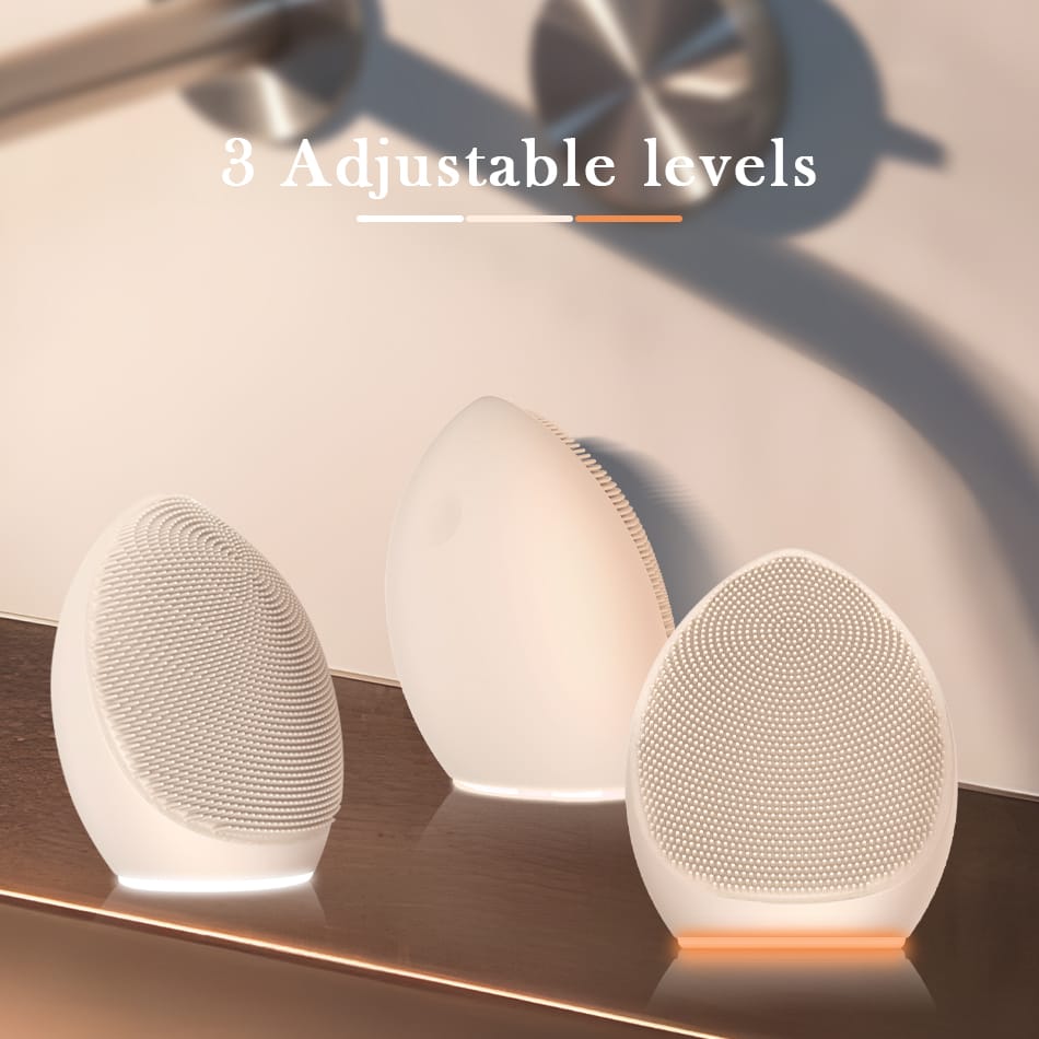 NICEMAY MR-1969 silicone facial brush graphic showing three adjustable levels.