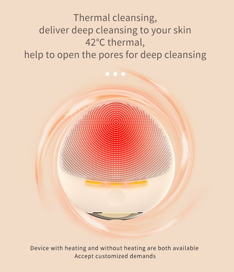 NICEMAY MR-2269 thermal silicone facial brush with 42°C heating feature graphic.