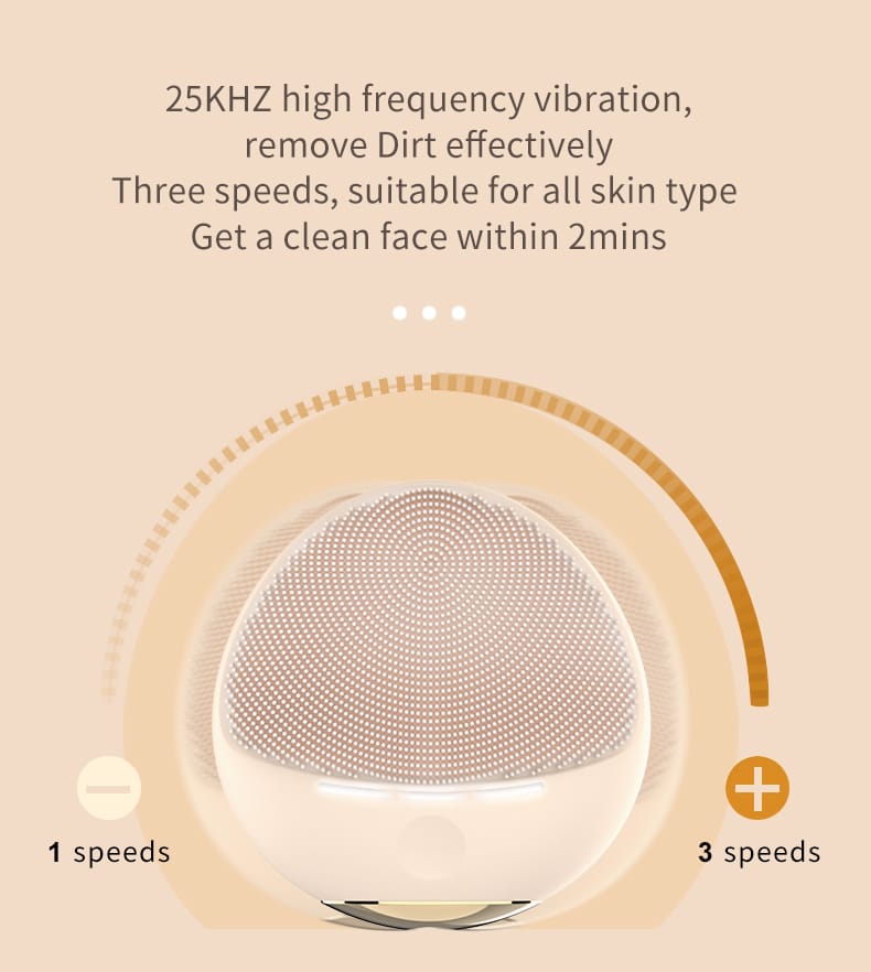 NICEMAY MR-2269 silicone facial brush with three vibration speeds and a round cleansing head.