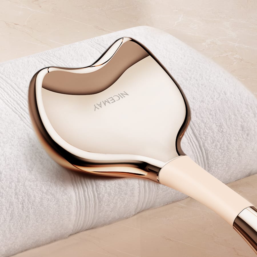 Close-up of the NICEMAY MR-2389 fish-tail curved massage head.