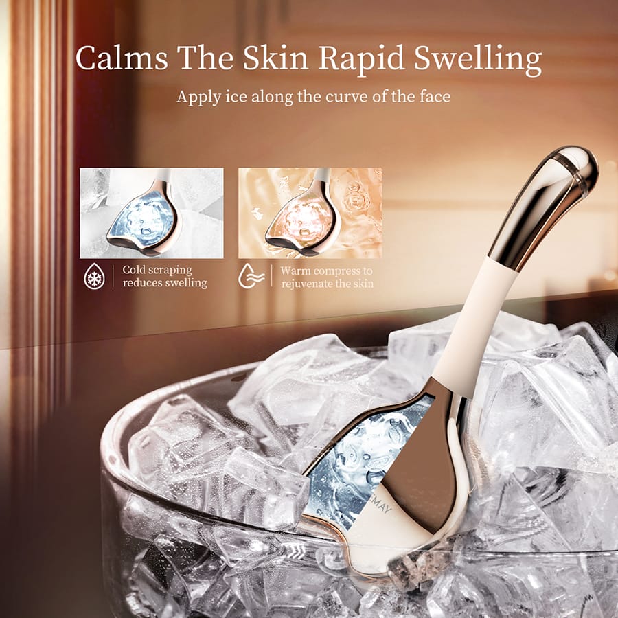 NICEMAY MR-2389 facial massage stick shown with hot and cold compress imagery.