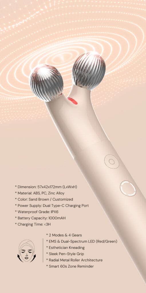 NICEMAY MR-2623 micro-current roller shown in green and red light modes