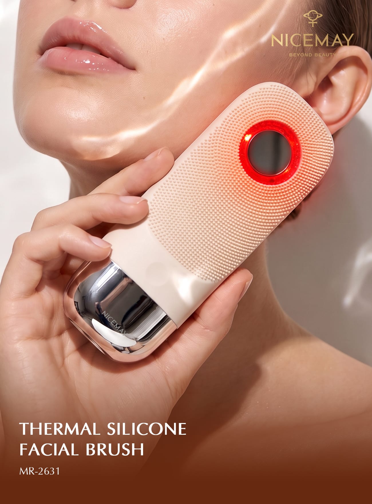NICEMAY MR-2631 thermal silicone facial brush used on the lower face