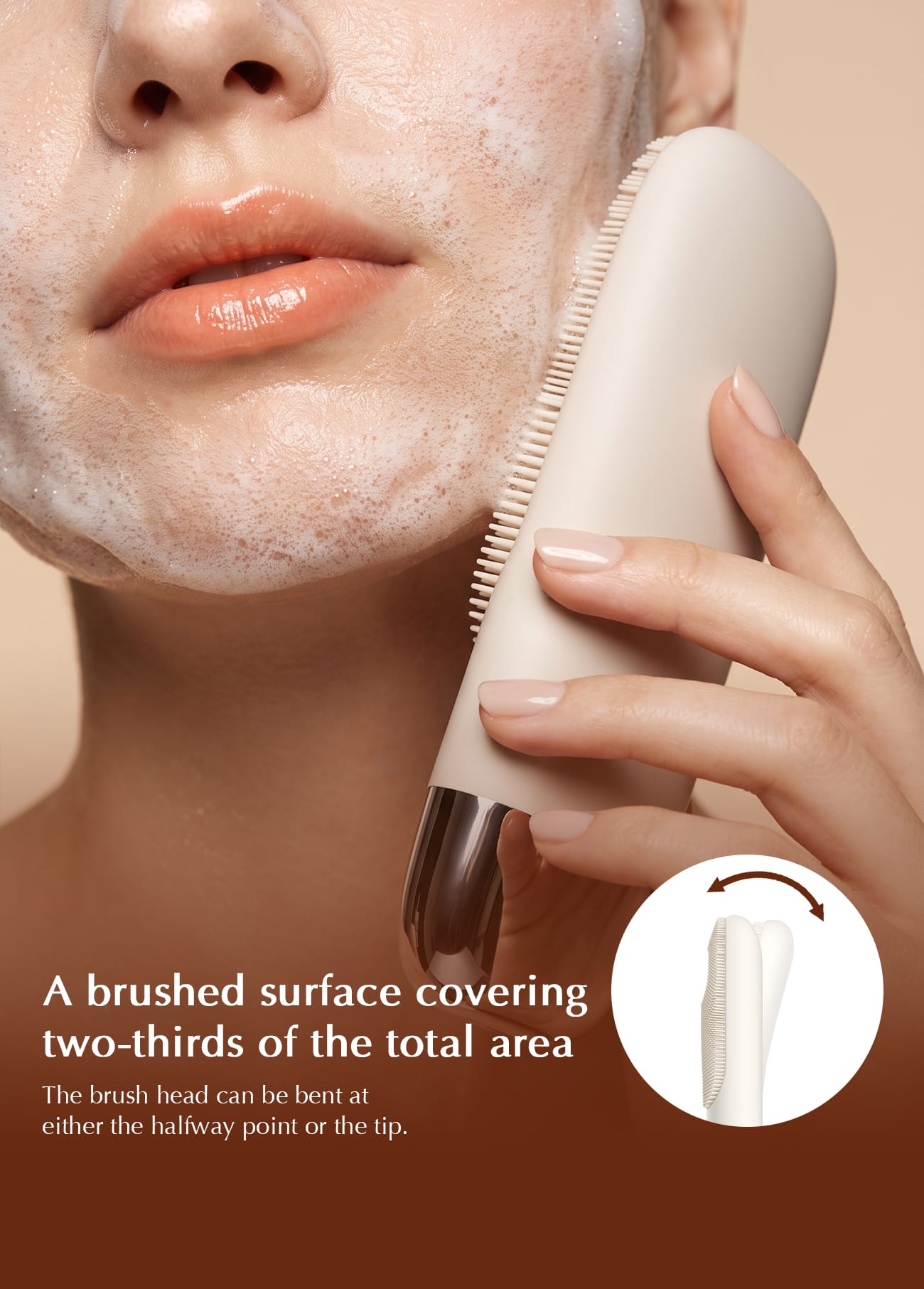 NICEMAY MR-2631 silicone facial brush covering most of the facial surface