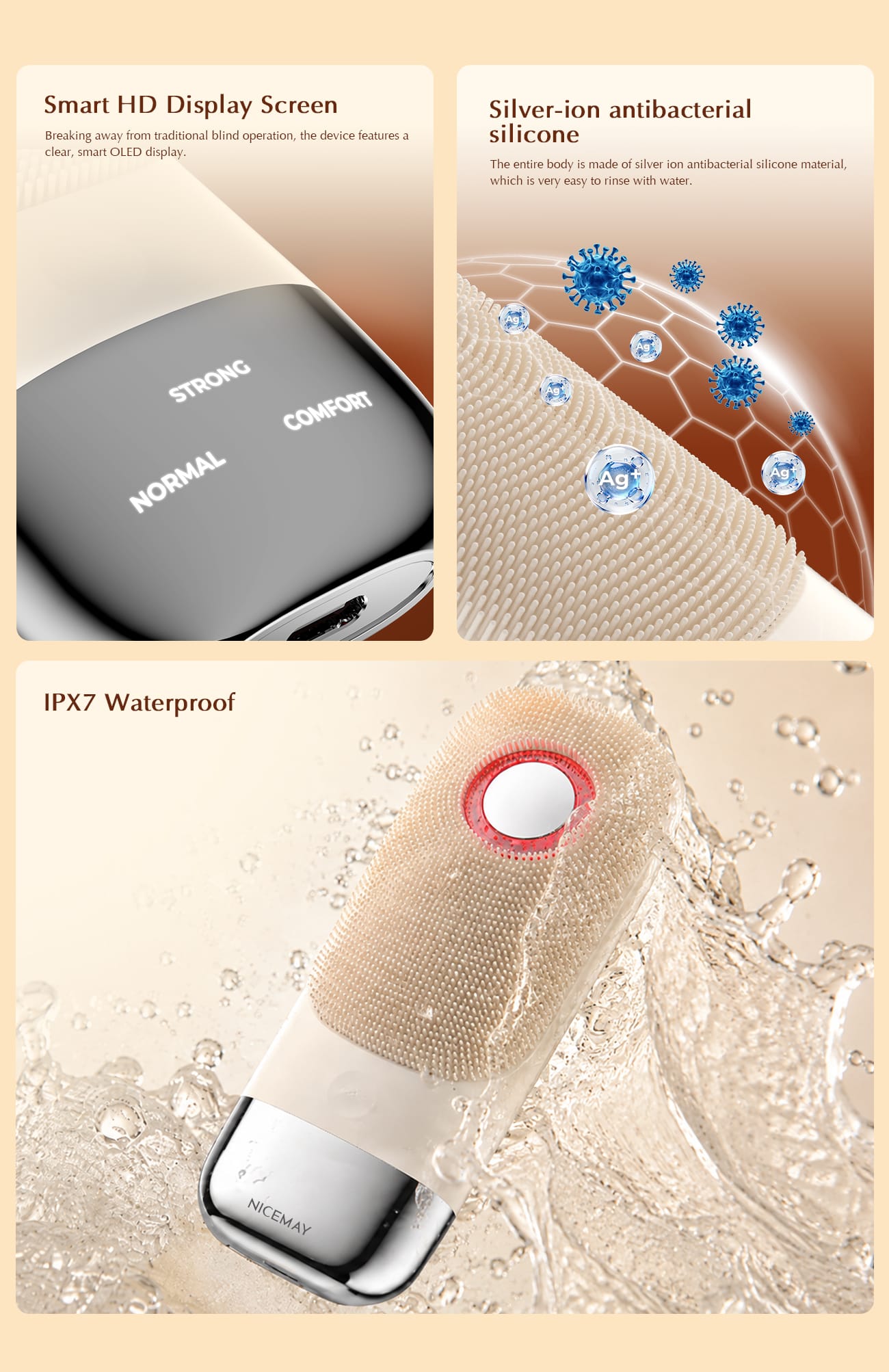 NICEMAY MR-2631 smart OLED display antibacterial silicone and IPX7 waterproof design