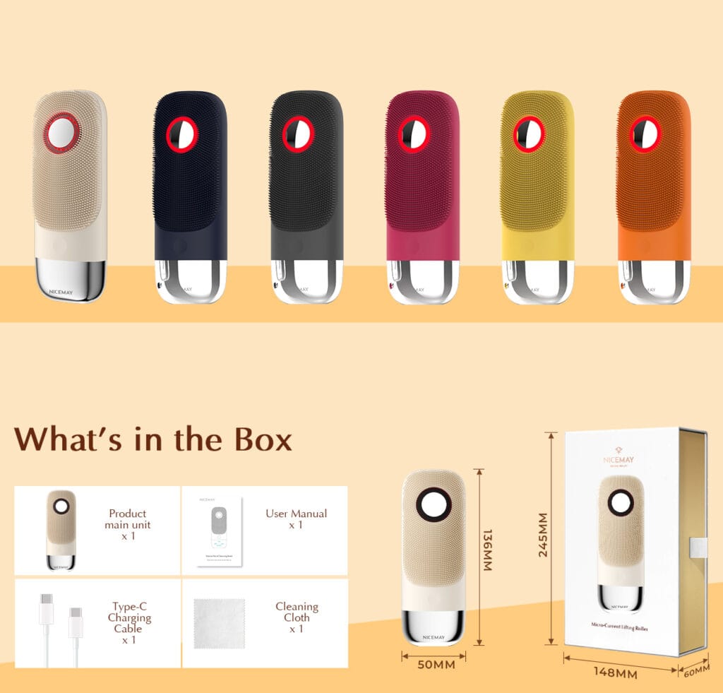 NICEMAY MR-2631 facial brush color options and box contents