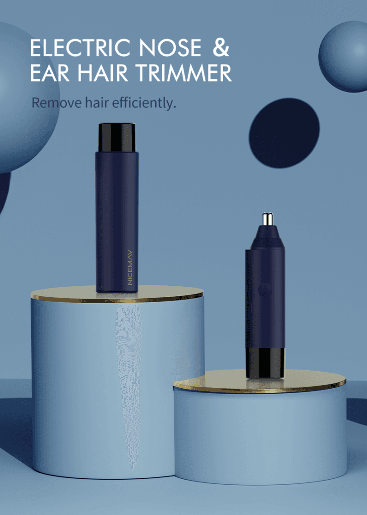 NICEMAY QM-1905 electric nose and ear hair trimmer in a compact blue body.