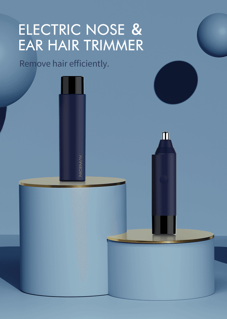 NICEMAY QM-1905 electric nose and ear hair trimmer in a compact blue body.