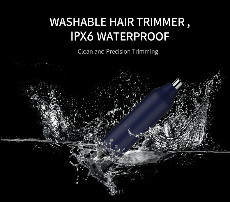 NICEMAY QM-1905 washable nose and ear hair trimmer shown with an IPX6 waterproof design.