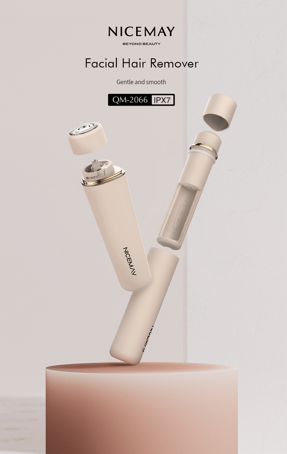 NICEMAY QM-2066 facial hair remover with detachable head and IPX7 marking