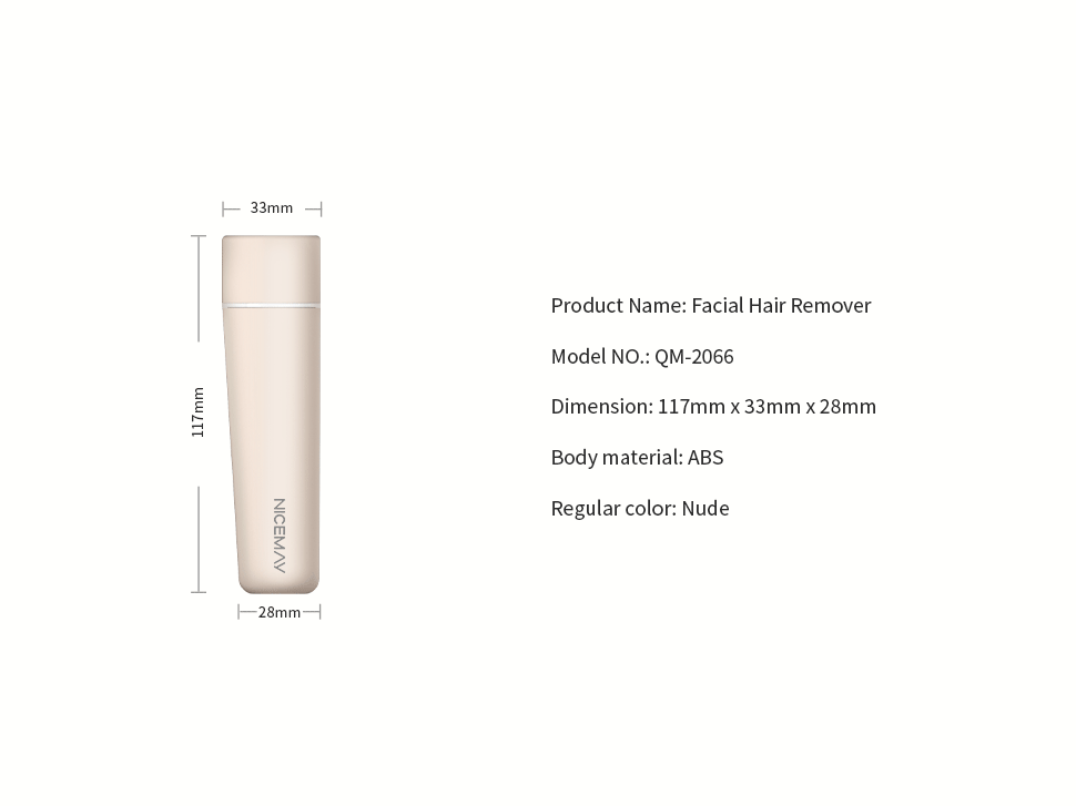NICEMAY QM-2066 facial hair remover size and product specification graphic